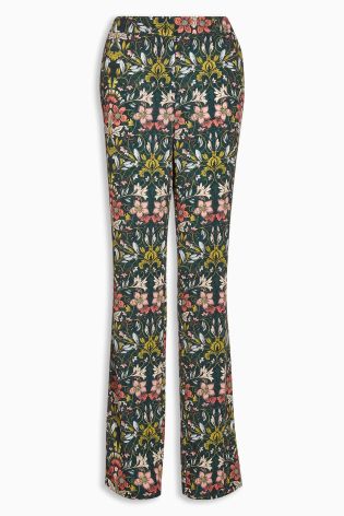 Green Floral Printed Straight Leg Trousers